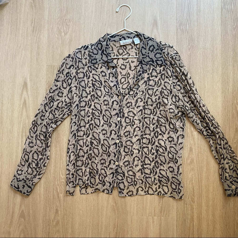 Vintage Sheer Silk Python Snake Print Blouse